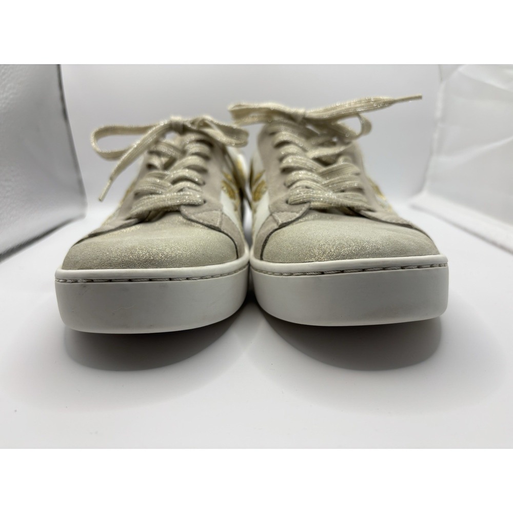 JOHNNY WAS Embroidered Leather Sneakers Vixie Floral Gold Gray - Size 9 White - Picture 11 of 12